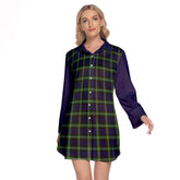 Lamont Modern Tartan Women's Lapel Shirt Dress With Long Sleeve